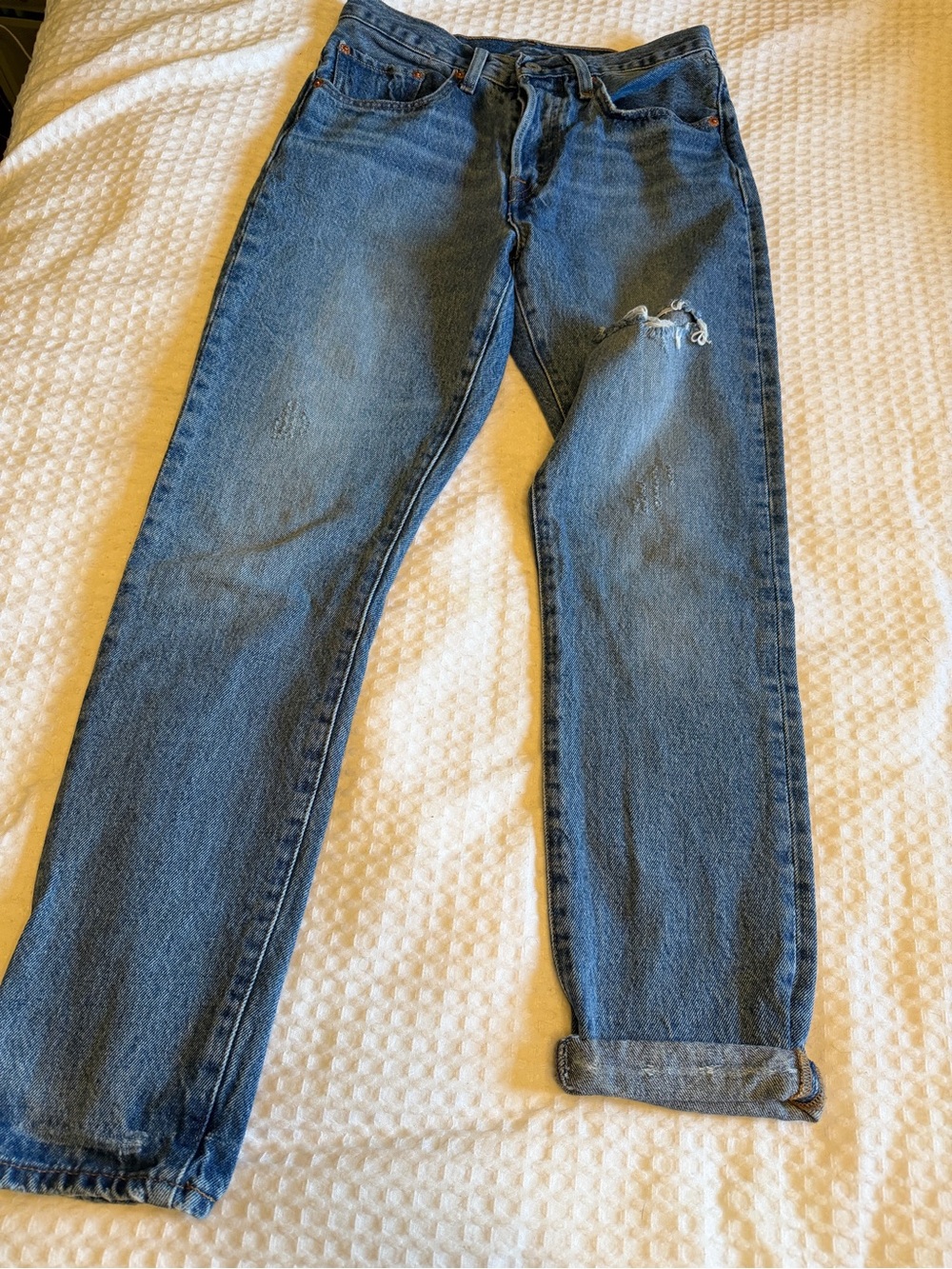 Levi's Blue Straight-Leg Jeans with Light Distressing